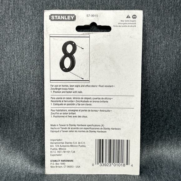 Vintage Stanley House Number ZERO 0 Brass Finish 4" Metal NOS Packaged Taiwan - Picture 2 of 8